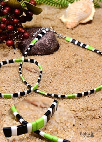 Boho Necklace, Tila Bead Choker with Bracelet, Color of Life
